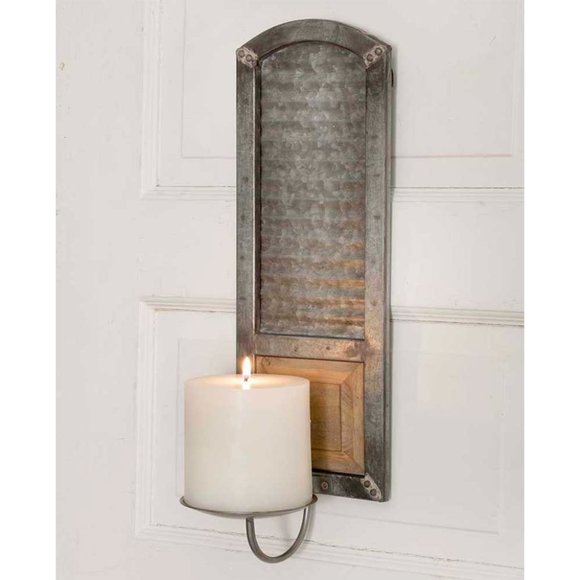 16.5" H, Metal Corrugated Shutter Candle Sconce - Picture 1 of 1